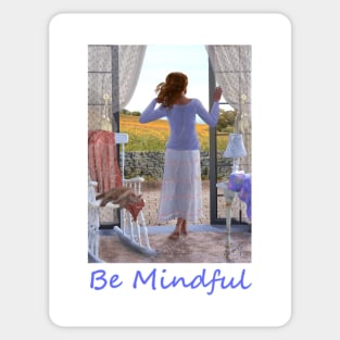 Woman looking out of window at meadow zen yoga buddhism Sticker